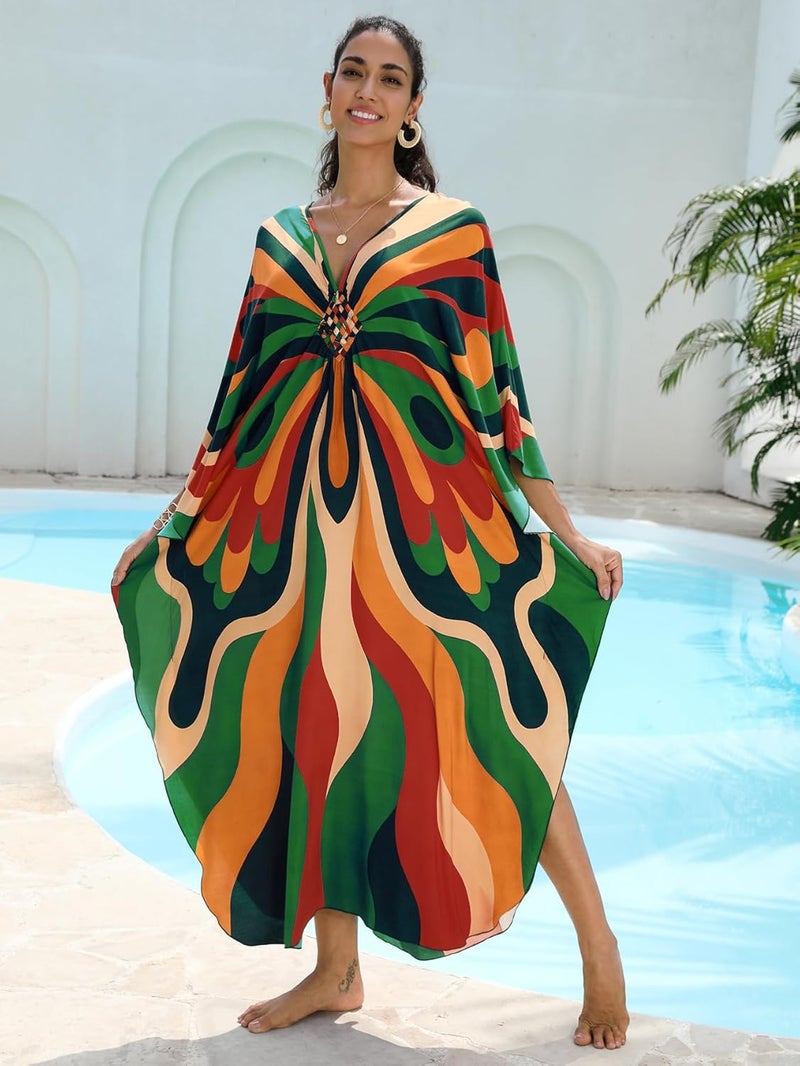 KEYLORTING Women's Plus Size Kaftan Dress – Plus Size Maxi Dress Moo Moos Beach Cover Up,Bathing Suit Cover-Up Loungewear - Image 2